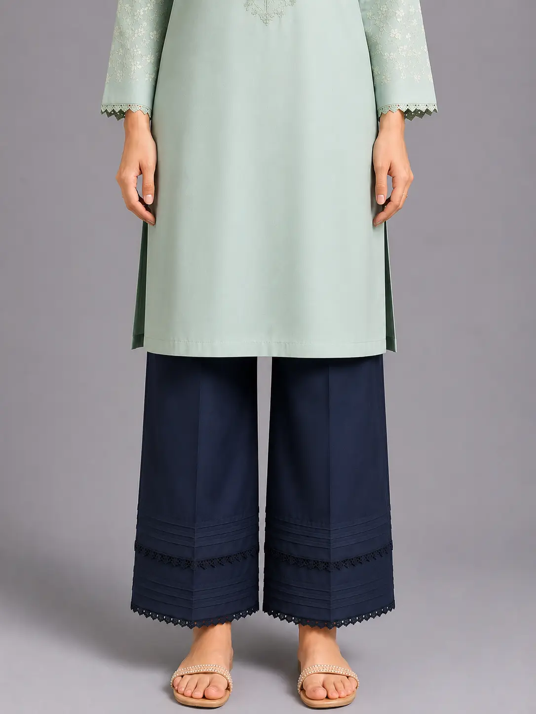 ZRCLPTT-03-1 Cambric Lace Pin Tuck Trouser - ZRCLPTT-03 - Image 1